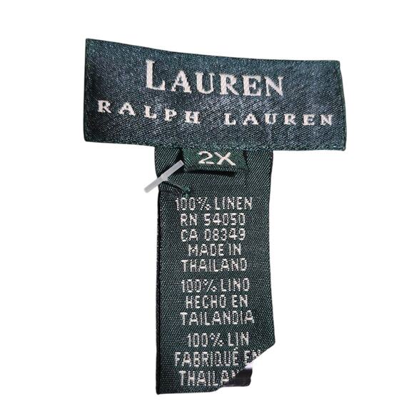 Lauren Ralph Lauren Linen Button Down Shirt 2X Green Embroidered Chest Logo RLL - Picture 6 of 7